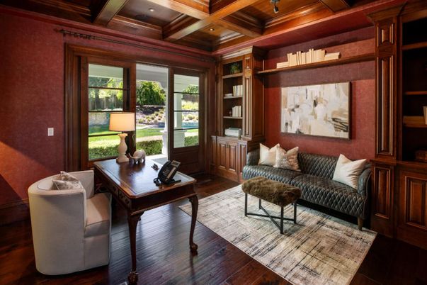 Home Office, Interior, Recessed Lighting, Wooden Beams, Wooden Ceilings, Wood Texture Flooring