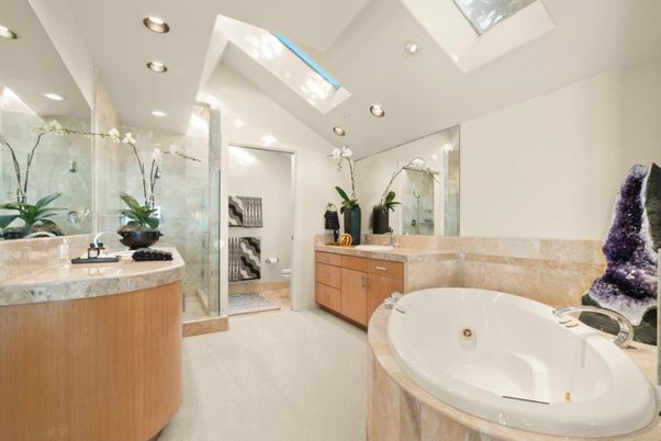 Bathroom, Dual Sink Vanities, Glass Shower, Interior, Recessed Lighting