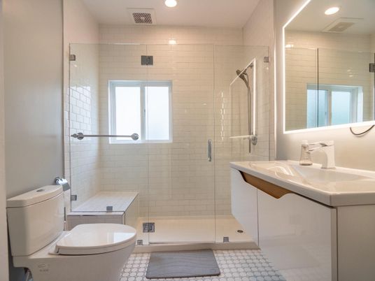 Bathroom, Glass Shower, Interior, Recessed Lighting