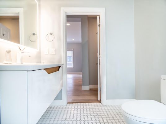 Bathroom, Interior, Recessed Lighting, Wood Texture Flooring