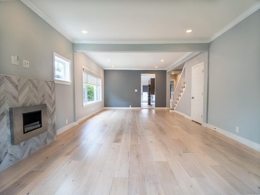 Empty room, Fireplace, Interior, Recessed Lighting, Wood Texture Flooring