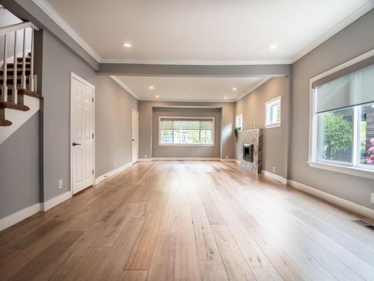 Empty room, Fireplace, Interior, Recessed Lighting, Wood Texture Flooring