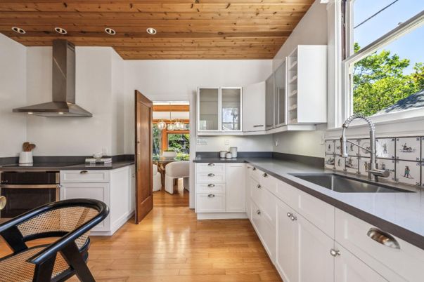 Interior, Kitchen, Recessed Lighting, Wooden Ceilings, Wood Texture Flooring