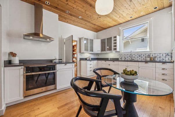 Interior, Kitchen, Recessed Lighting, Wooden Ceilings, Wood Texture Flooring