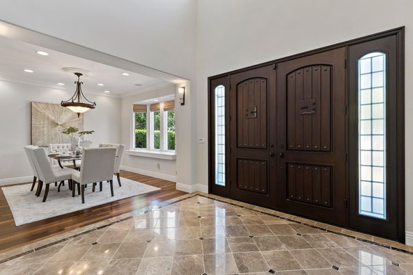 Dining room, Interior, Pendant Lights, Recessed Lighting, Wood Texture Flooring