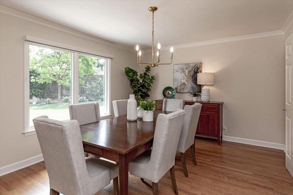 Dining room, Interior, Pendant Lights, Wood Texture Flooring