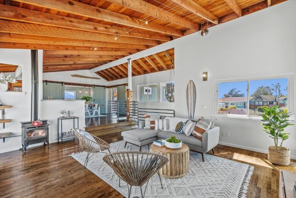 Fireplace, Interior, Living room, Pendant Lights, Wooden Beams, Wooden Ceilings, Wood Texture Flooring