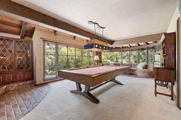 Billiard Table, Game Room, Interior, Pendant Lights, Wooden Beams, Wooden Ceilings