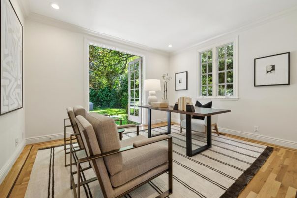 Home Office, Interior, Recessed Lighting, Wood Texture Flooring