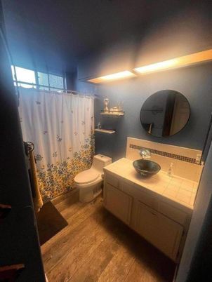 Bathroom, Interior, Tile Countertops, Wood Texture Flooring