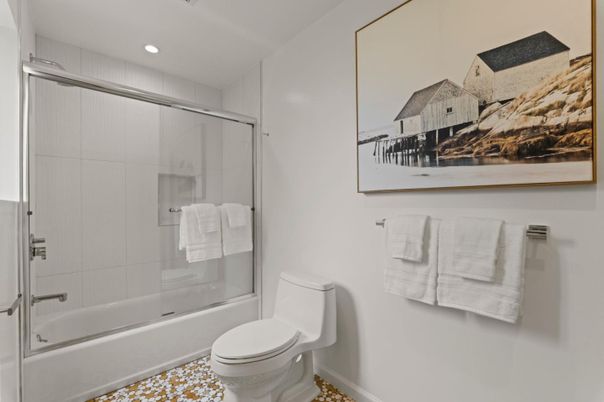 Bathroom, Glass Shower, Interior, Recessed Lighting