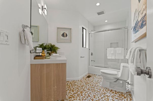 Bathroom, Glass Shower, Interior, Recessed Lighting