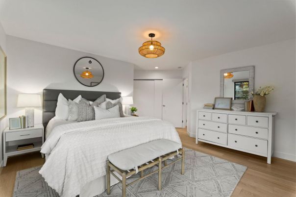 Bedroom, Interior, Recessed Lighting, Wood Texture Flooring