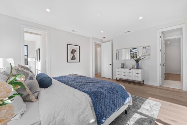 Bedroom, Interior, Recessed Lighting, Wood Texture Flooring