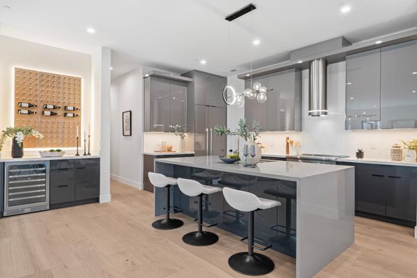 Interior, Kitchen, Pendant Lights, Recessed Lighting, Wood Texture Flooring