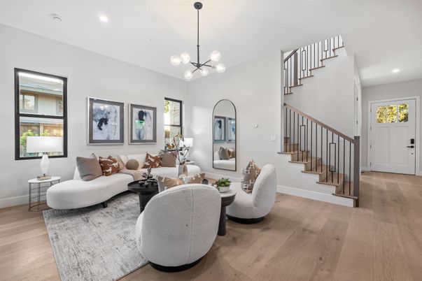Interior, Living room, Pendant Lights, Recessed Lighting, Wood Texture Flooring