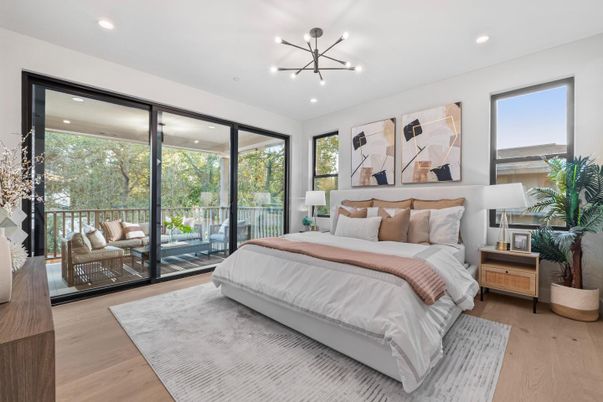 Bedroom, Interior, Pendant Lights, Recessed Lighting, Wood Texture Flooring