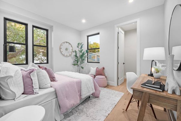 Bedroom, Home Office, Interior, Recessed Lighting, Wood Texture Flooring