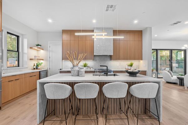 Interior, Kitchen, Living room, Pendant Lights, Recessed Lighting, Wood Texture Flooring