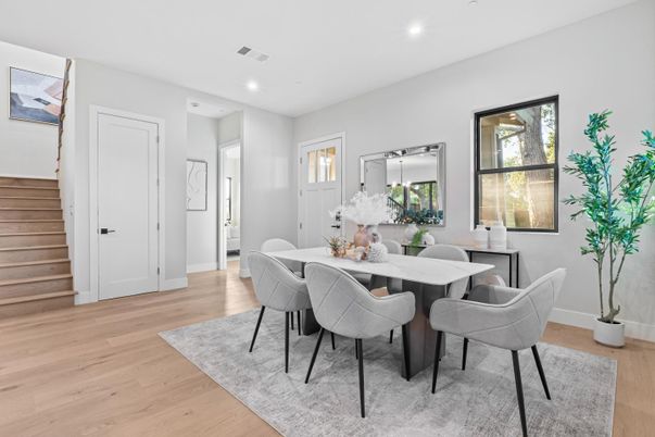 Dining room, Interior, Recessed Lighting, Wood Texture Flooring