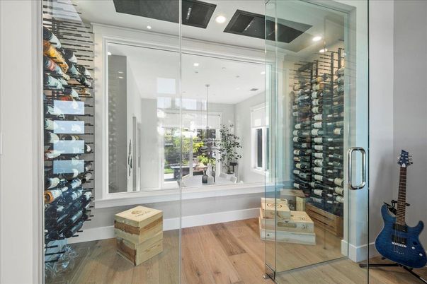 Interior, Pendant Lights, Recessed Lighting, Wine Storage, Wood Texture Flooring