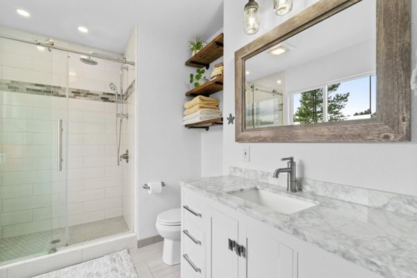 Bathroom, Glass Shower, Interior, Recessed Lighting