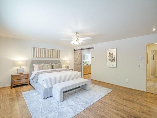 Bedroom, Interior, Recessed Lighting, Wood Texture Flooring