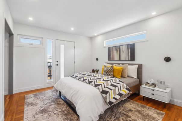 Bedroom, Interior, Recessed Lighting, Wood Texture Flooring