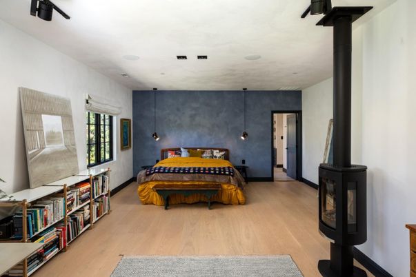 Bedroom, Interior, Pendant Lights, Wood Texture Flooring
