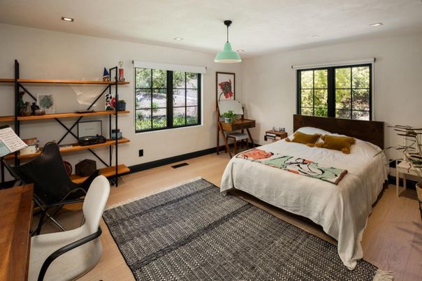 Bedroom, Interior, Recessed Lighting, Wood Texture Flooring