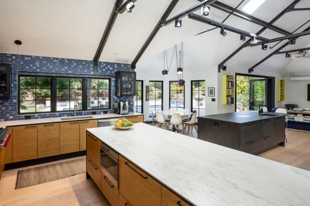 Dining room, Interior, Kitchen, Pendant Lights, Wood Texture Flooring