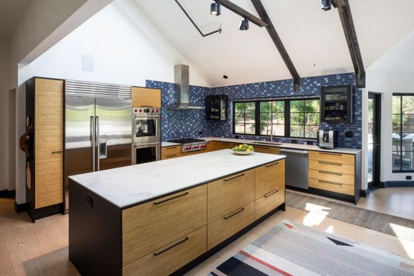 Interior, Kitchen, Pendant Lights, Stainless Steel Appliances, Wood Texture Flooring