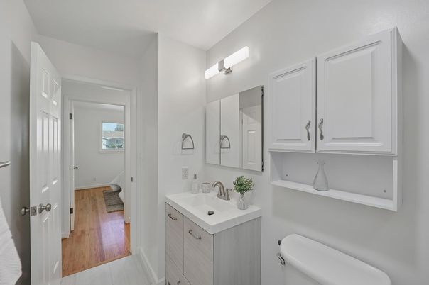 Bathroom, Dual Sink Vanities, Interior, Wood Texture Flooring