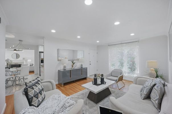 Dining room, Interior, Kitchen, Living room, Pendant Lights, Recessed Lighting, Wood Texture Flooring