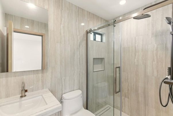 Bathroom, Glass Shower, Interior, Recessed Lighting