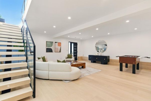 Game Room, Interior, Living room, Recessed Lighting, Wood Texture Flooring