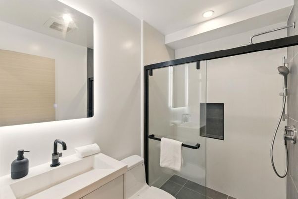 Bathroom, Glass Shower, Interior, Recessed Lighting