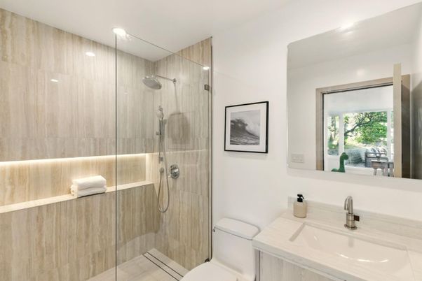 Bathroom, Glass Shower, Interior, Recessed Lighting