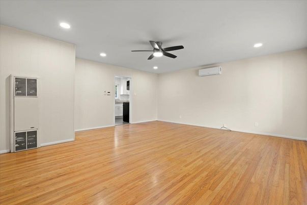 Empty room, Interior, Kitchen, Recessed Lighting, Wood Texture Flooring