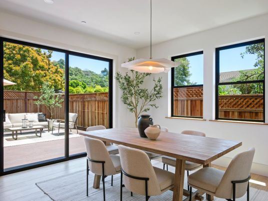 Dining room, Interior, Pendant Lights, Recessed Lighting, Wood Texture Flooring