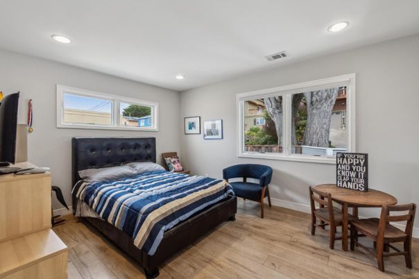 Bedroom, Interior, Recessed Lighting, Wood Texture Flooring
