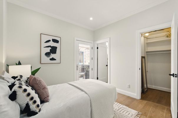 Bedroom, Interior, Recessed Lighting, Wood Texture Flooring