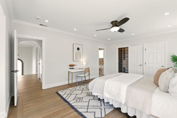 Bedroom, Home Office, Interior, Recessed Lighting, Wood Texture Flooring