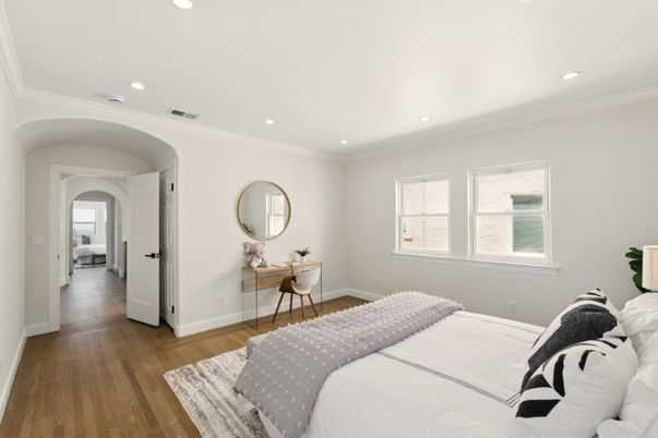 Bedroom, Home Office, Interior, Recessed Lighting, Wood Texture Flooring