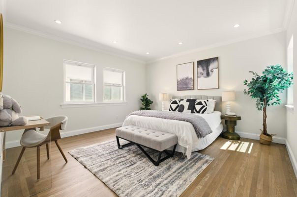 Bedroom, Home Office, Interior, Recessed Lighting, Wood Texture Flooring