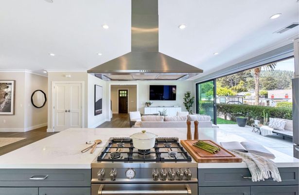 Interior, Kitchen, Living room, Recessed Lighting, Stainless Steel Appliances, Wood Texture Flooring