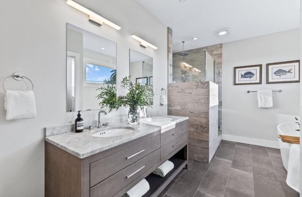 Bathroom, Dual Sink Vanities, Glass Shower, Interior, Recessed Lighting