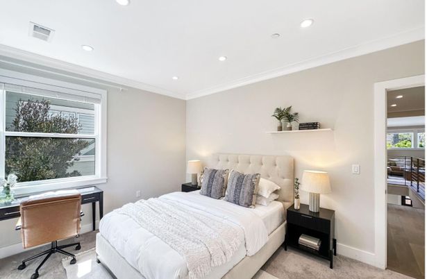 Bedroom, Interior, Recessed Lighting, Wood Texture Flooring