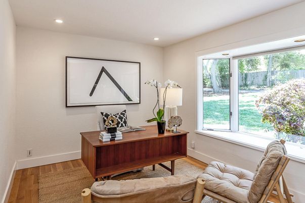 Home Office, Interior, Recessed Lighting, Wood Texture Flooring