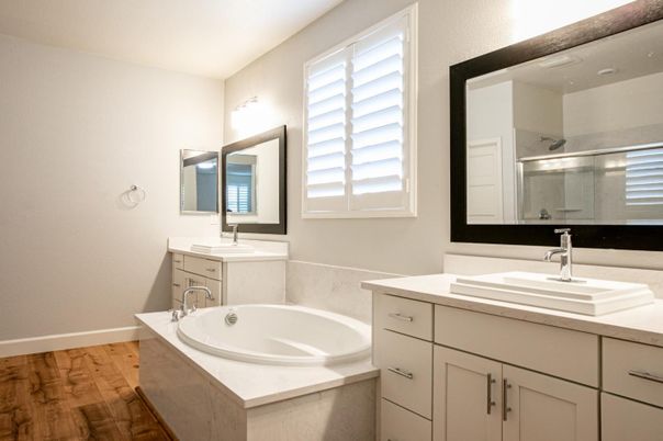 Bathroom, Dual Sink Vanities, Interior, Wood Texture Flooring